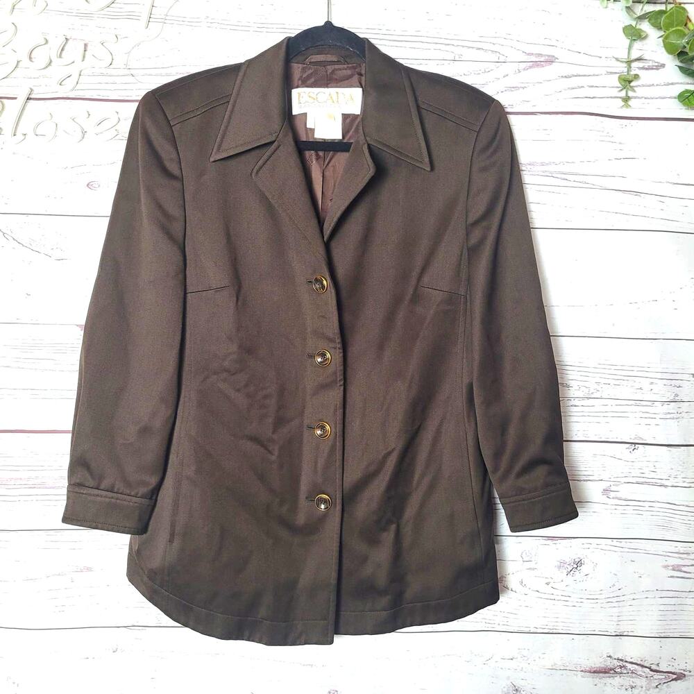 ESCADA Margaretha Ley Brown Wool 4-Button Blazer Jacket Womans Size 40